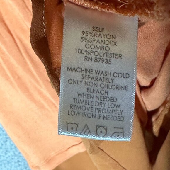 LOGO Lori Goldstein Orange Tunic Top Small Layered Hem Rayon Spandex Blouse Boho - Picture 8 of 10